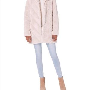 Calvin Klein Womens Chevron Faux Fur Coat